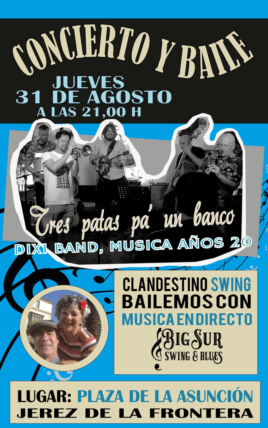 Concert "three legs for a bench" Come swing dance in Jerez